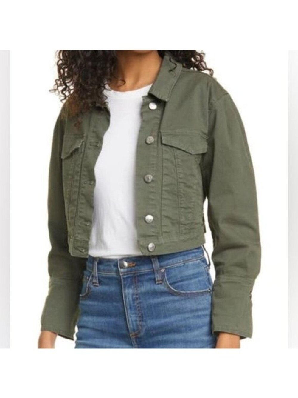 Veronica Beard Denim Army Green Pouf-Sleeve Jacket XS